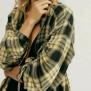 Free People Pacific Dawn Plaid Shirt XS